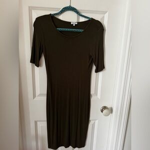 Splendid Brown/green Bodycon Dress Short Sleeve Scoop Neck